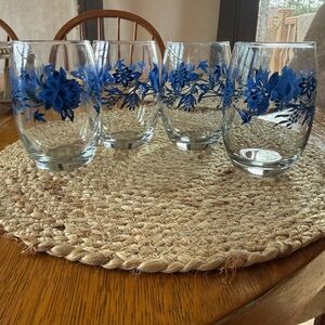 Blue Floral Stemless Glasses - Home Accents